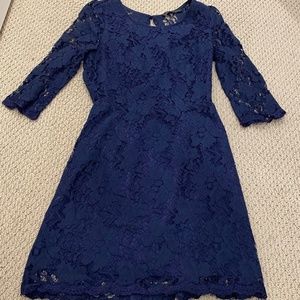 Backless Dark Blue Lace Cocktail Dress Long Sleeves